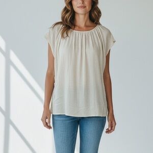 Carly Jean Los Angeles Womens Beige Mercer Short Sleeve‎ Cotton Blouse Small